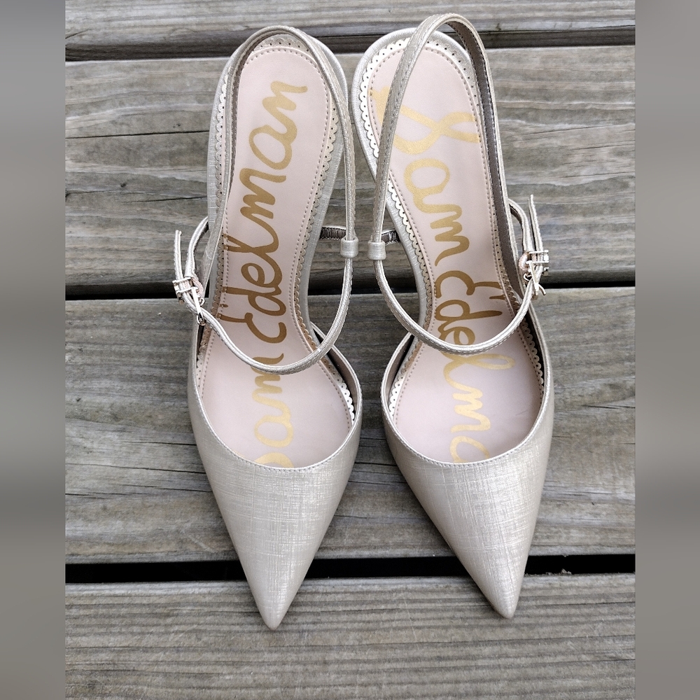 Sam Edelman Ayla Pointed Toe  Adjustable Sling back 4" Stiletto Color Champagne